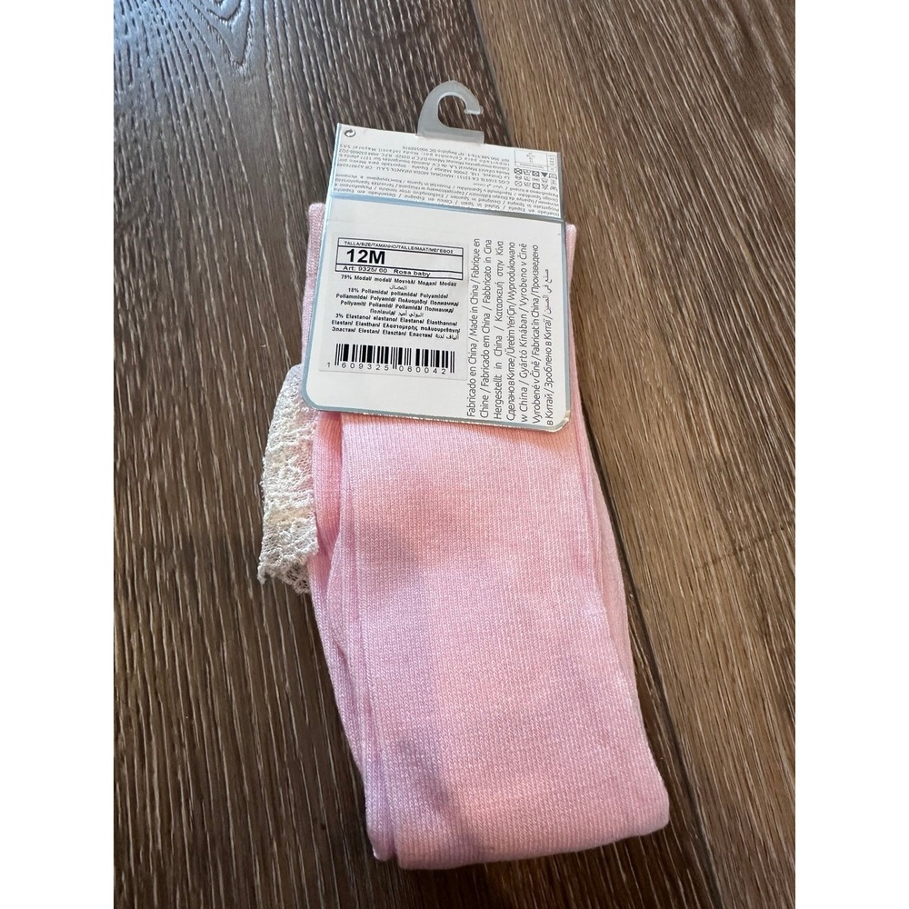 NWT pink Mayoral tights leggings Spanish lace ruffle butt 12 mos